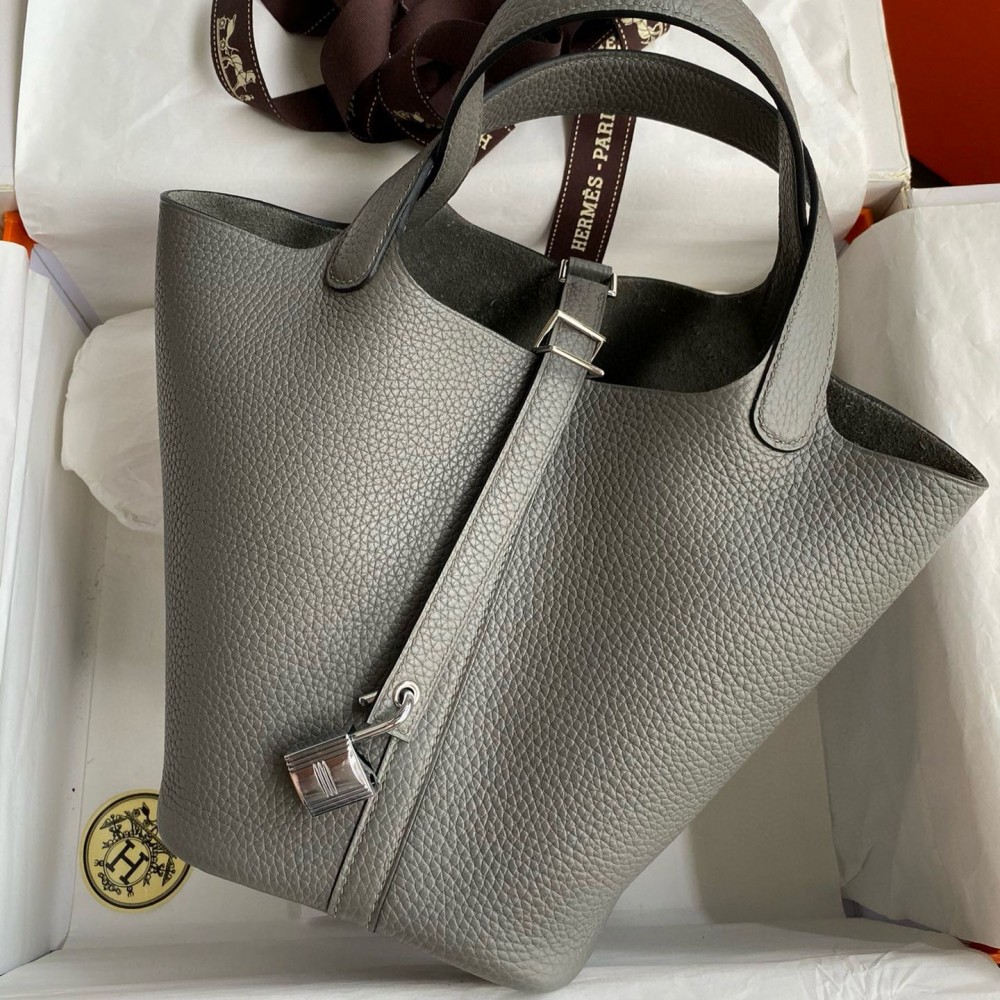 High Quality Replica Hermes Picotin Lock 18 Handmade Bag in Gris Meyer Clemence Leather $ 369 USD
